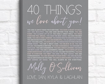 40th Birthday Gift for Wife, 40 Things We Love About You, Gift for Wife from Kids and Husband, Woman Turning 40, 40 Year Old Gifts for Her