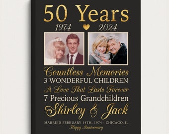 50th Anniversary Then and Now Photo Art, Personalized Gifts for Parents or Grandparents Golden Anniversary