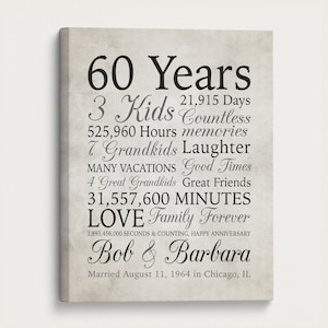 60th Anniversary Gift, 60 Years Married, Gift for Grandma and Grandpa, Grandparents Anniversary, Parents, Diamond Gray Sign, Married 1964