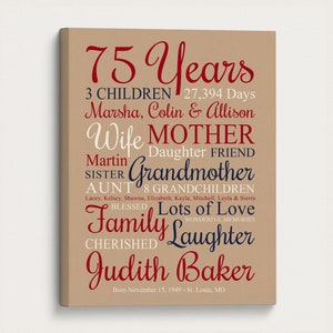 75° compleanno per lei, idea regalo personalizzata per donna che compie 75 anni, opera d'arte personalizzata per donna che ha tutto