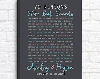 30th Birthday Gifts for Her, Best Friend Gift, Personalized 30 Reasons We're Best Friends, Custom Gift for BFF