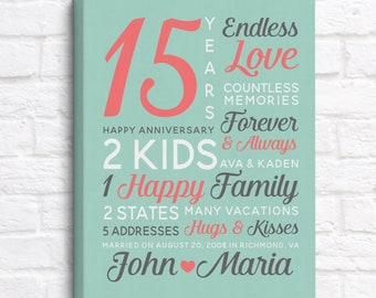 15 Year Wedding Anniversary Sign, Personalized 15th Anniversary Gifts for Wife, Husband