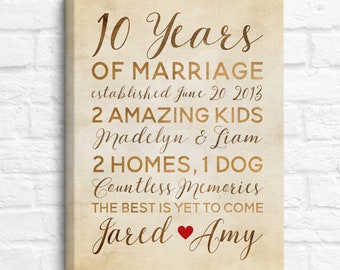 10 Year Anniversary Gift, Wedding Anniversary Decor, Rustic Art, 10th Anniversary Gifts for Men, Women, His, Hers, Personalize Art Couples