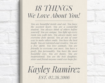 18th Birthday Gift for Girl, Daughters 18th Birthday Poster, 18 Things We Love About You, Trendy 18 Year Old, Eighteenth Bday Graduation