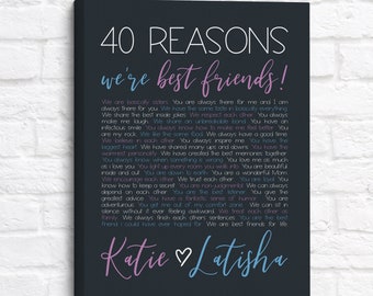 40th Birthday Gift for Best Friend, 40 Reasons We're Best Friends, Personalized BFF Birthday Present, Reasons Why We're Friends Art