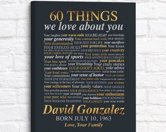 60 Things We Love About You Gift for Mans 60th Birthday, Mens 60 Year Old Digital Print, Turning 60, Gift for Dad, Grandpa, Uncle, Brother