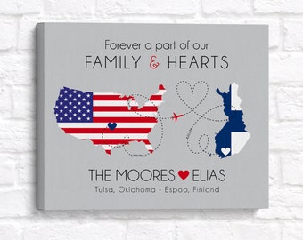 Foreign Exchange Student Going Home Gift, Personalized Flag Maps, Choose ANY Maps, Special Print for Study Abroad Program, USA, Finland