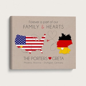 Cadeau pour famille d'accueil, Cartes du drapeau des étudiants d'échange, Éducatifs, Panneau Renvois interurbains, Fille au pair, Cadeaux personnalisés pour étrangers
