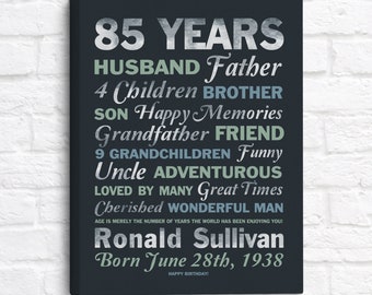 85th Birthday Gift, Personalized Birthday Sign for 85 Year Old Men or Women, His Birthday Gift, Grandpa Birthday, Great Grandfather, Dad