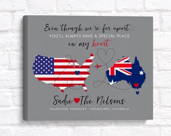 USA to Australia Maps, Personalized Goodbye Gift for Someone moving to Australia from United States, Foreign Exchange Study Abroad Departing