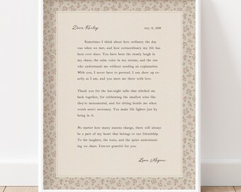 Custom Friendship Letter Print: Personalized Friend Art, Maid of Honor Keepsake