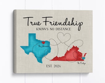 Going Away Gifts, Moving Gift for Friends, Long Distance Friend Quote, Map, Moving Out of State, Another Country, Texas, Virginia