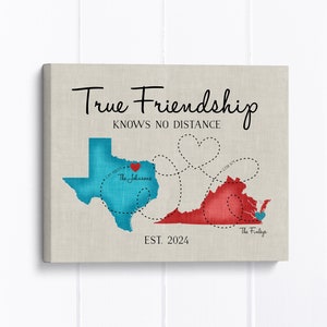 Going Away Gifts, Moving Gift for Friends, Long Distance Friend Quote, Map, Moving Out of State, Another Country, Texas, Virginia image 1