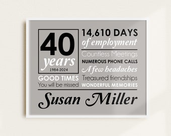 Office Retirement Gift, Years Employed Sign, Personalized Gift for Coworker Leaving Company