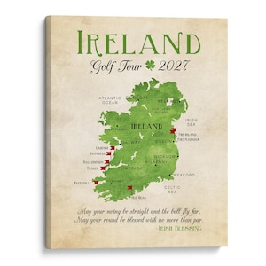 Ireland Golf Tour Map – Personalized Golfer Travel Gift with Irish Courses Played