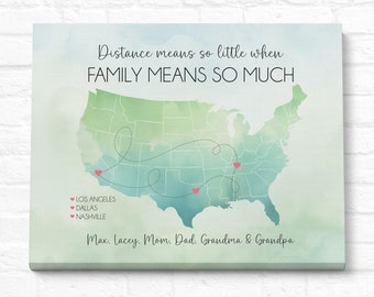 Long Distance USA Family Map Art, Personalized Gift for Parents, Grandparents, Children Living Far Away, Farewell Goodbye Present, Christmas