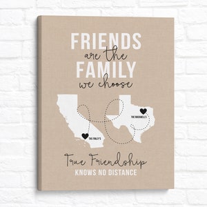 Long Distance Friendship Map Art - Personalized Farewell Gift for Family Friends, Sentimental Quote about Friendship, Moving Away Present