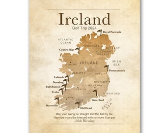 Gift for Golfer, Ireland Map, Golf Map, Personalized Golf Gifts, Golf Courses in Ireland, Irish Blessing, Ireland Quote, Celtic Sign