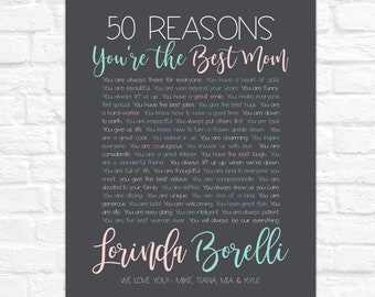 50th Birthday Gift for Her, Reasons You're the Best Mom, Gift for Mom on 50th Bday, Woman Turning 50 Years Old