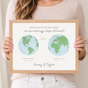 Gepersonaliseerde kaartafdruk: langeafstandsvriend, paar mijl uit elkaar muurkunst