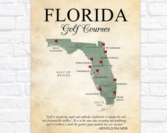 Florida Golf Map, Golf Gifts for Golfers, Personalized Travel Map, Golfing Trip, Golf Courses of Florida, Personalized Golf Sign