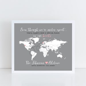 Gift for Foreign Exchange Student, World Map, Host Family, Host Parents, Host Daughter, Son - Long Distance Map, Au Pair, Nanny Friend