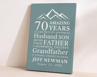 Mens 70th Birthday Printed Art: Personalized Gift for Man Turning 70 Years Old