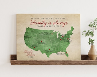 Christmas Gift for Relatives, Family Quote, Long Distance Family Map for Parents, Gift for Grandparents, Friends, Father, Mother