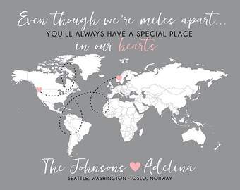 Gift for Foreign Exchange Student, World Map, Host Family, Host Parents, Host Daughter, Son - Long Distance Map, Au Pair, Nanny | WF261