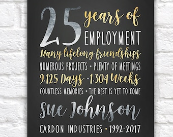 Retirement Company Gift, Boss, Customized Art for Coworker, Employee Gifts, Silver and Gold, Employee of the Month, Reward, 25 Years | WF546