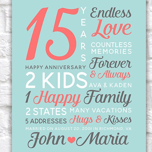 15 Year Wedding Anniversary Sign Personalized 15th Etsy