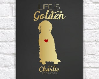 Golden Retriever Dog Gift  Art Print - Custom Pet Gift, Dog Lover, Animal, Heart, Name, Gift for Friends, Mom, Memorial, Sentimental