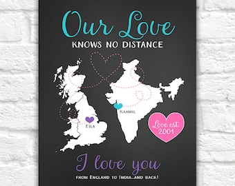 Long Distance Relationship Gift Quote Personalized Art | Etsy