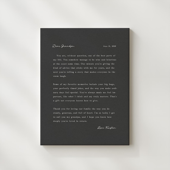 Letter to Grandpa: Personalized Heartfelt Gift for Grandfather on Fathers Day or Birthday