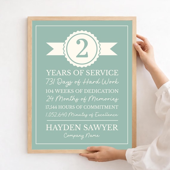 2 Year Work Anniversary Gift: Personalized Plaque for Intern, Employee