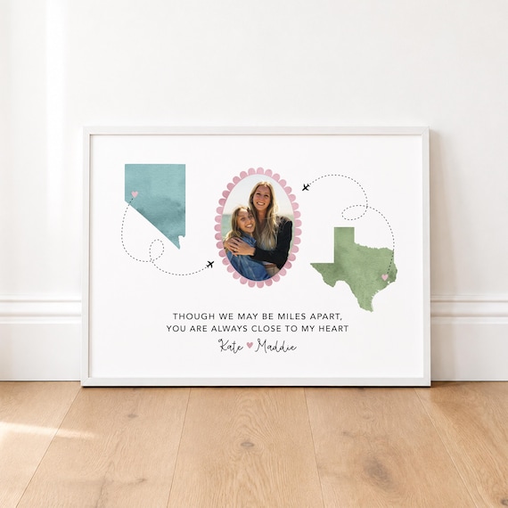 Moving Away Gift: Personalized Long Distance Map Art with Photo, Friendship Quote