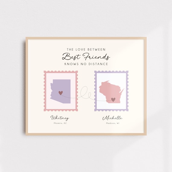 Personalized Friend Map Print: Long Distance BFF Gift