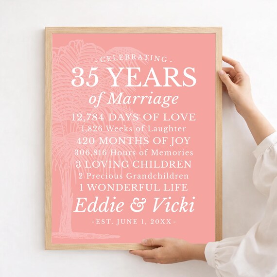 35th Anniversary Coral Art: Personalized Poster for Wife or Husband Celebrating 35 Year Marriage