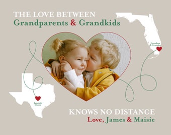 Christmas Gift for Grandparents, Long Distance Family Maps, Grandma and Grandpa Xmas Present from Grandkids, Poster Print Sign