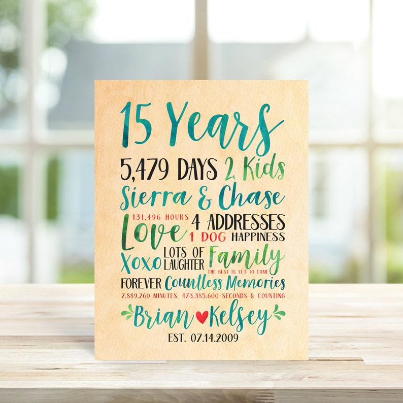 Modern Anniversary Gift Idea, Choose Any Year Wedding or Relationship Anniversary, 15th, 15 years of Fun, Gift for Wife image 8
