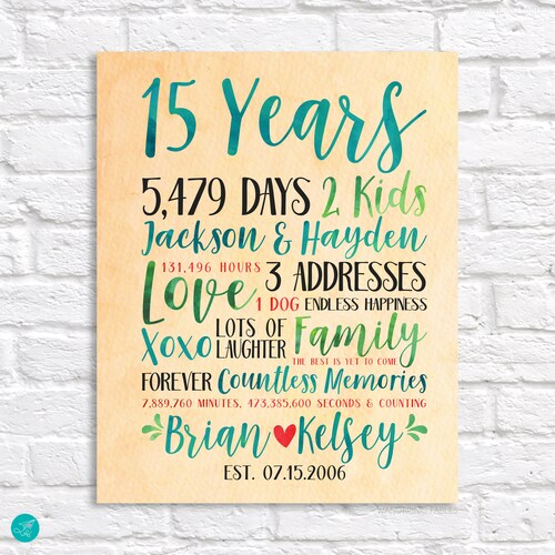 15 Year Wedding Anniversary Sign Personalized 15th Etsy