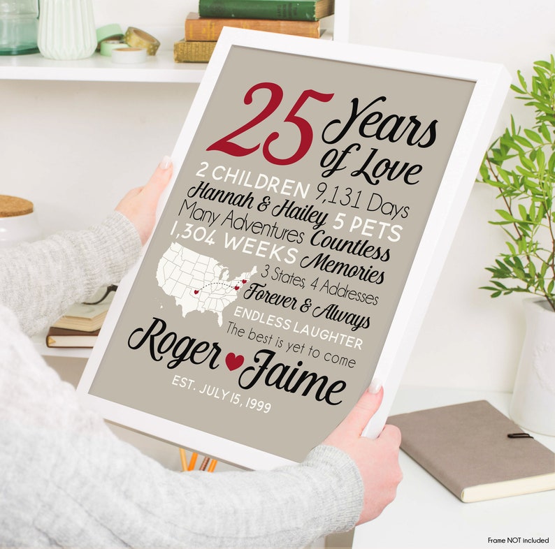 Anniversary Gift for Husband, 25th Wedding Anniversary Gift for Man, 25 Years Married, Paper Anniversary, Custom Present image 6