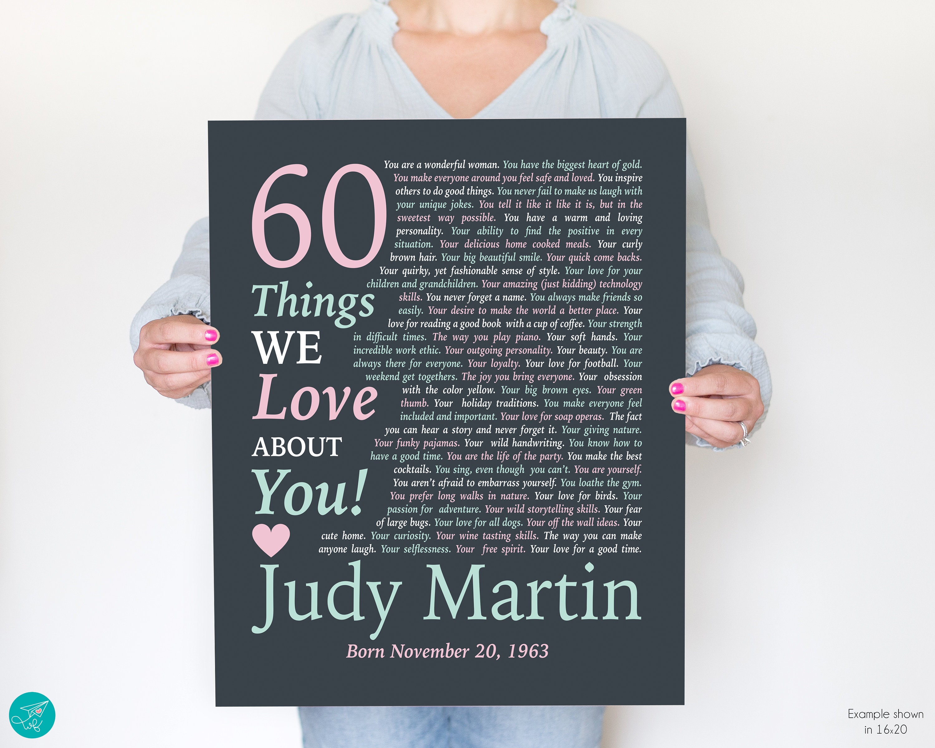 60 Reasons We Love You, Personalized 60th Birthday Custom Digital