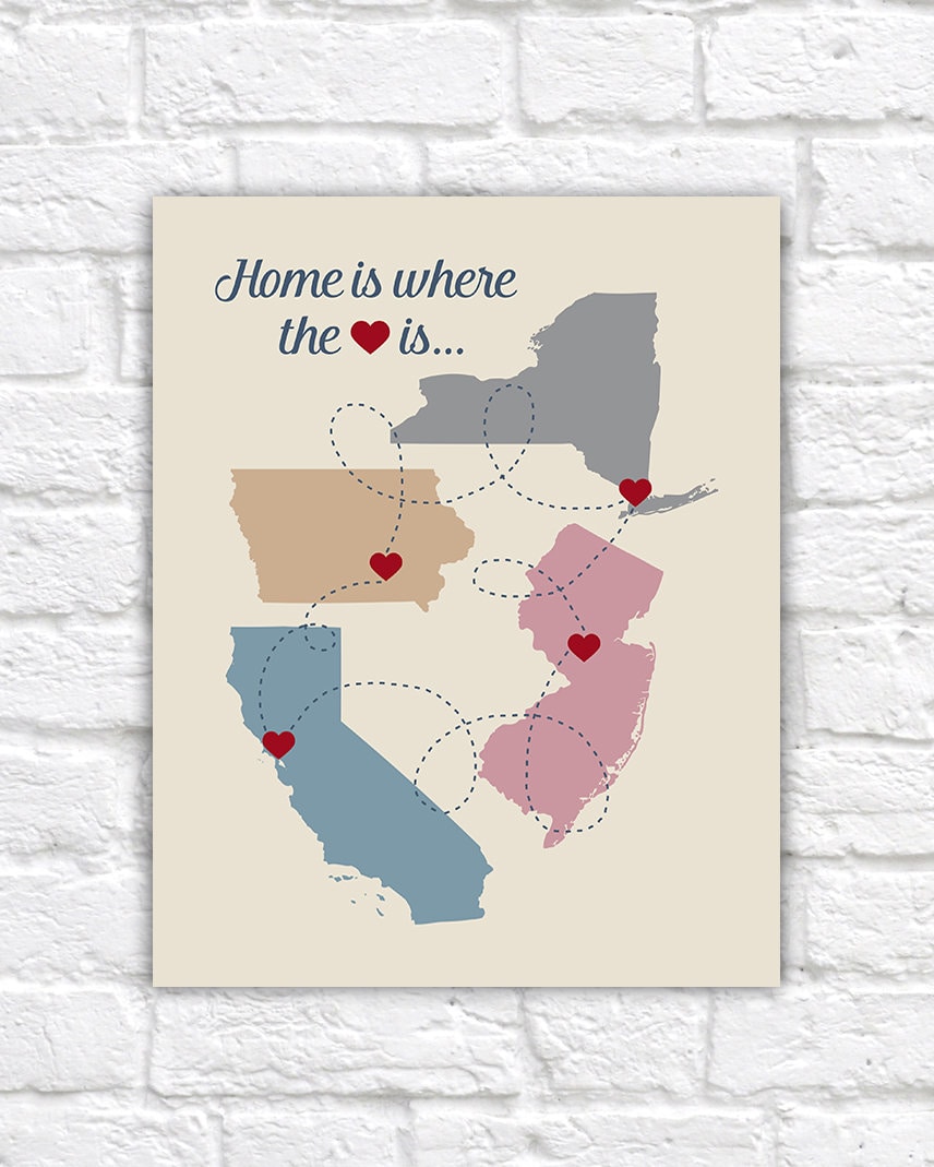 Home is where the HEART is, Personalized Map Sign, Choose up to 4 MAPS