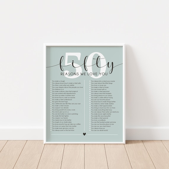 50 Reasons We Love You: Personalized 50th Birthday Poster