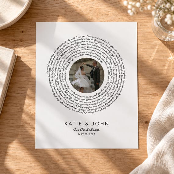 Wedding Song Lyrics with Photo | Personalized First Dance Favorite Song Canvas Print | 1st Anniversary Gift