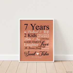 7th Anniversary Gift, Copper 7 Year Anniversary Art Personalized Sign, Couples Gift, 7th Anniversary for Him, Her, Husband, Wife Seven Years image 6