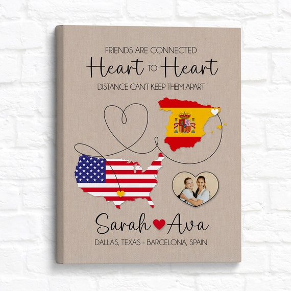 Personalized Friendship Map Print: US & Spain, Moving Away Gift