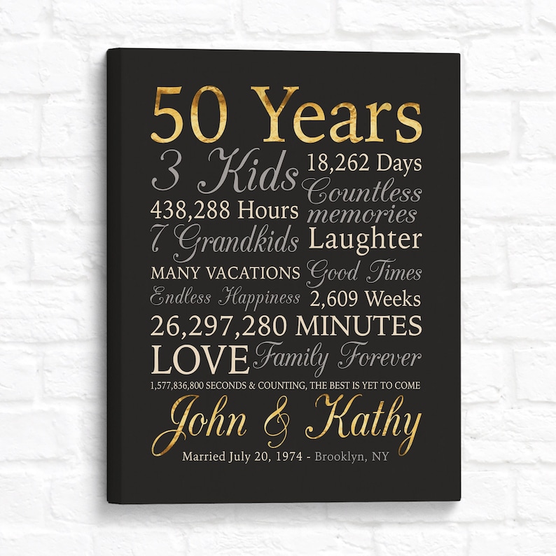 50th Anniversary Gift, Personalized Gold Anniversary, 50 Years Wedding Anniversary, Golden Anniversary, Grandparents, Parents, Mom and Dad image 1