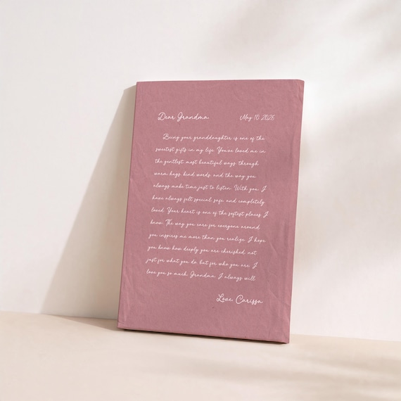 Letter to Grandma, Personalized Art: Cursive Note with Heartfelt Message, Birthday or Mothers Day Gift Idea